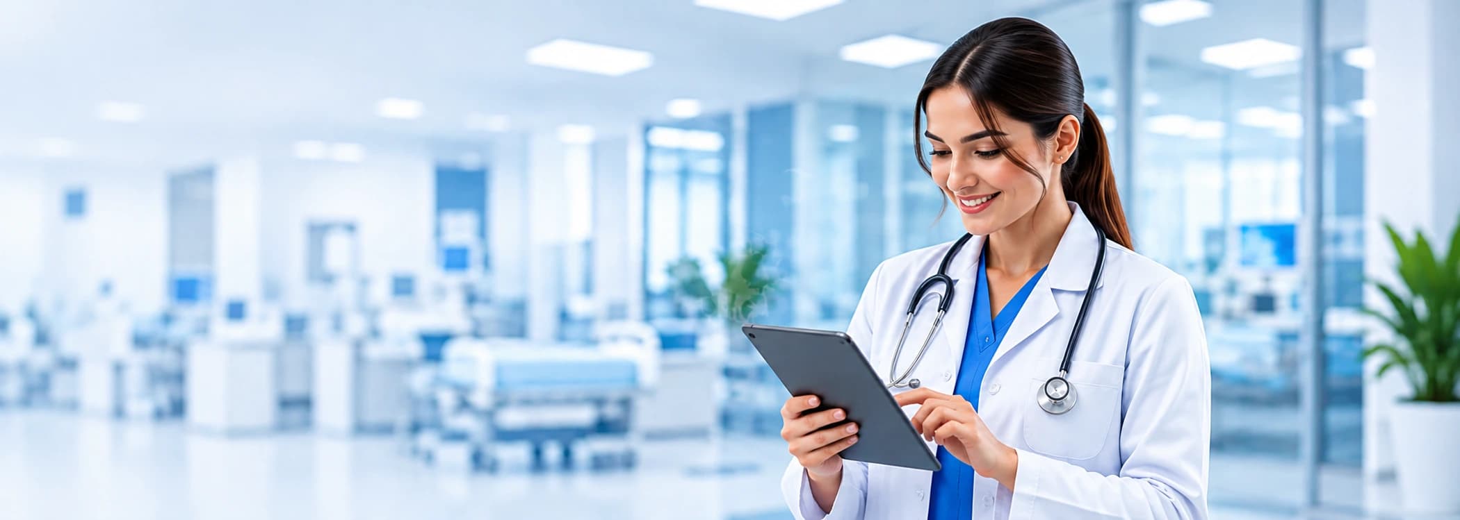 Healthcare provider reviewing credentialing status on a tablet