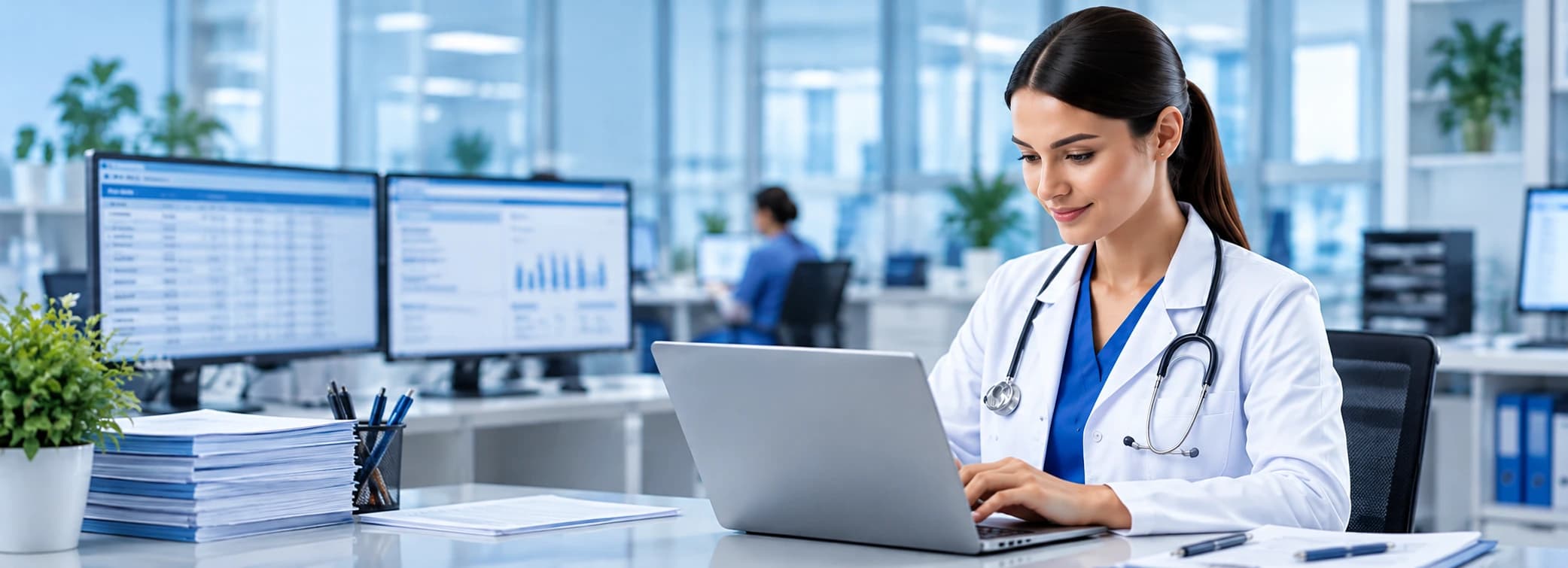 Healthcare billing specialist analyzing accounts receivable and aging buckets