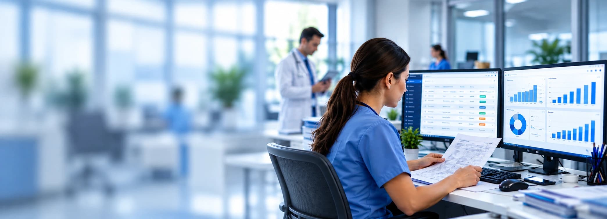 Healthcare provider reviewing RCM status on a tablet